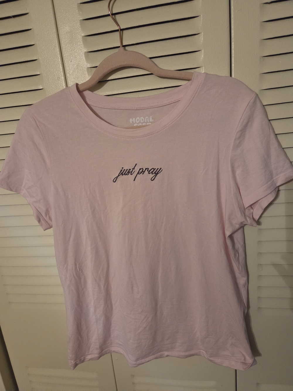 Modal Soft Light Pink Short Sleeve Tee with 'just pray' Script